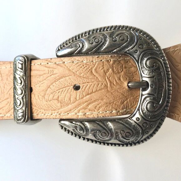 Vtg Omega Tooled Flower Country Western Womens Belt Beige Faux Leather Size S - Picture 7 of 12